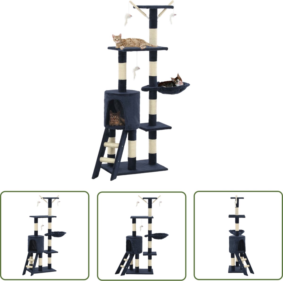The Living Store Kattenkrabpaal – Hoogte 138 cm – Donkerblauw – Polyester- 100%
