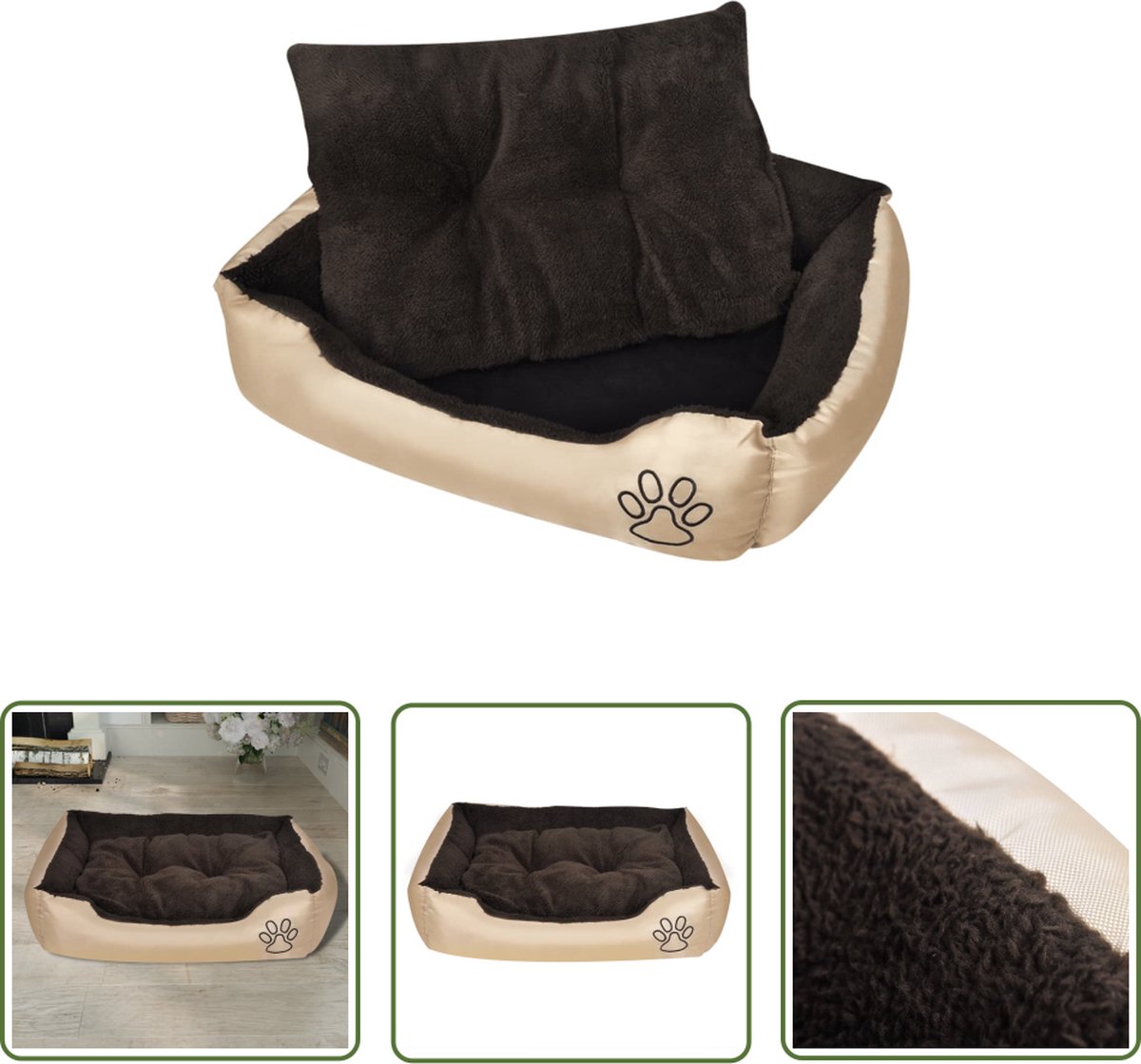 The Living Store Hondenmand Deken - 65 x 48 x 18 cm - Beige/Bruin - Waterafstotend