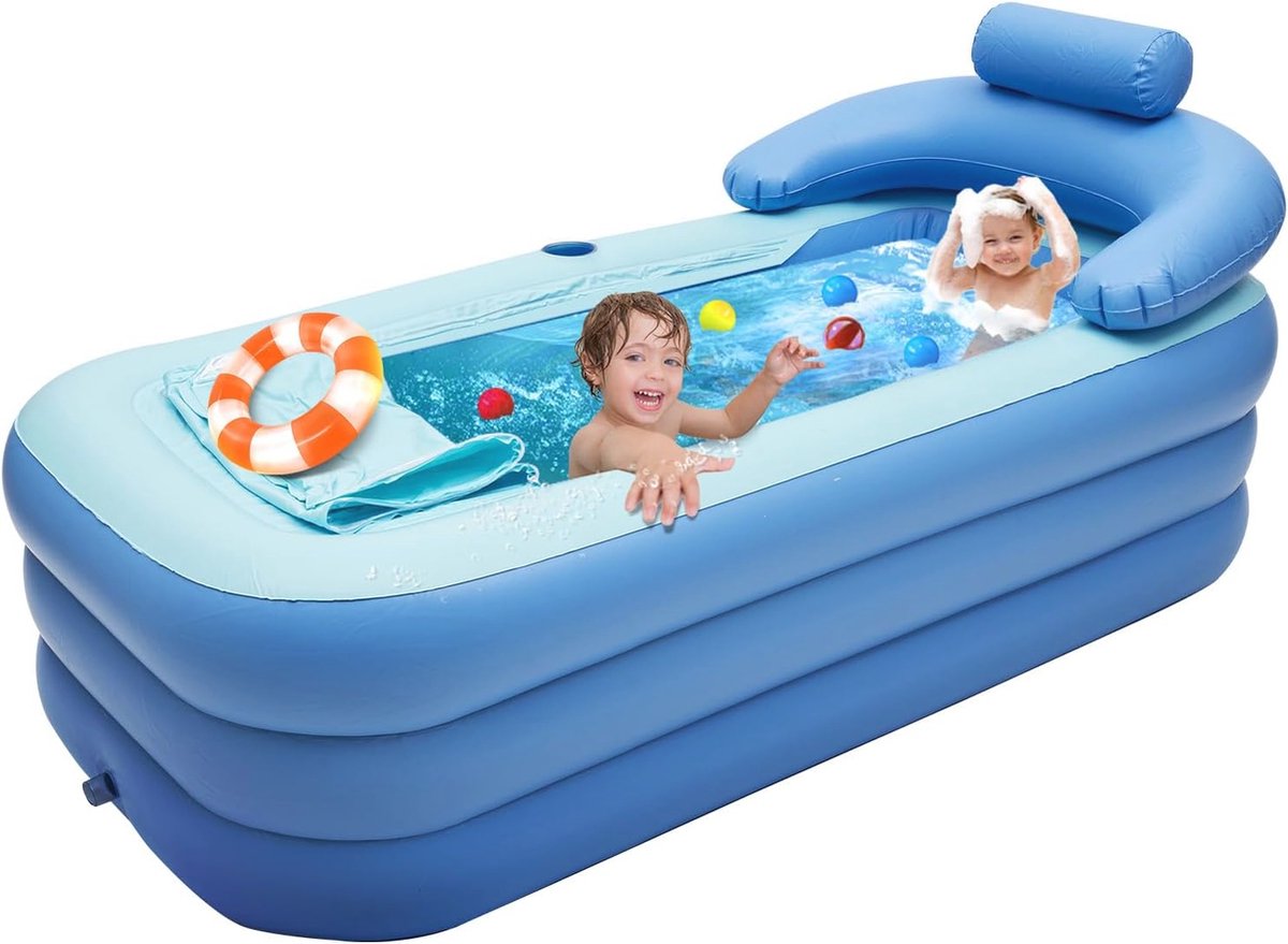 Opblaasbare badkuip voor volwassenen - Draagbare PVC badtub met kussen & afvoerbuis voor warm en koud water