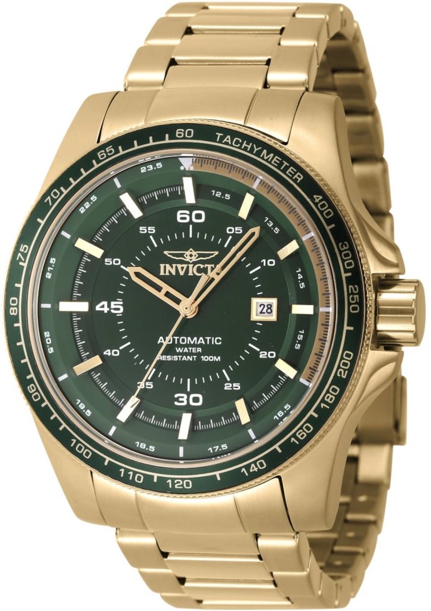 Invicta Speedway 48079 Heren Horloge - Waterdicht - Analoog - Automatisch Uurwerk - Roestvrij Staal met groene Wijzerplaat - 50mm