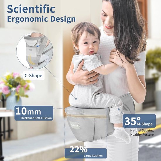 Ergonomic Baby Carrier with Hip Seat, 360° Positions, Soft and Breathable Baby Carrier for All Seasons, Newborn Toddlers, Hiking, Shopping, Traveling