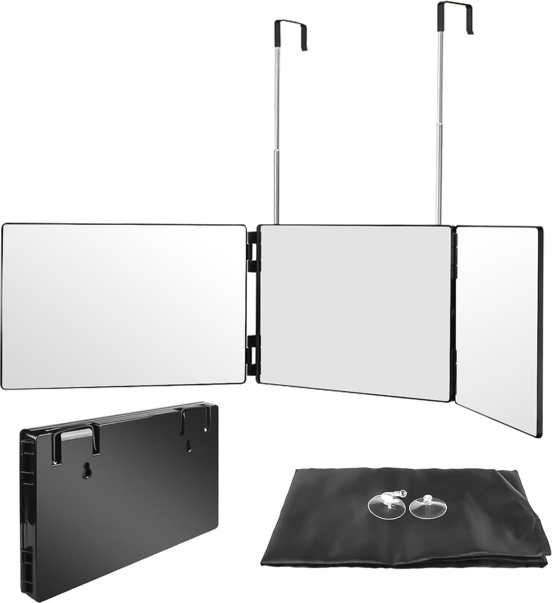 Goedkoopste 360 Graden Spiegel - Verstelbare Klapspiegel voor Perfecte Kapsels en Make-up, Draagbare 3-weg Spiegel met Suction Cups