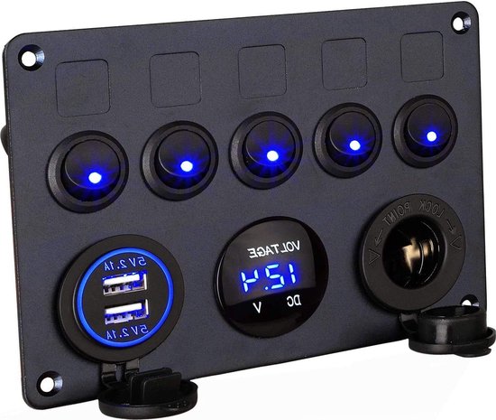 6 Gang Tuimelschakelaar Paneel Voor Marine Boot Auto Rv Voertuigen Vrachtwagen Jacht Met Digitale Spanning Zekering 4.2A Dual usb Slot Socket kopen vanaf een prijs van 102