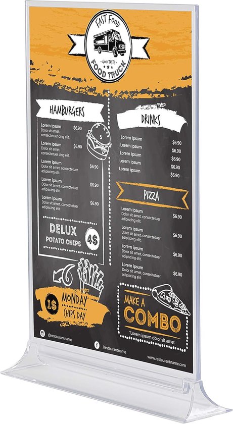 OFFCUP Acryl displaystandaard, 5 stuks acryl tafelstandaard, A4, T-standaard, dubbelzijdige verticale tafelstandaard, menukaarthouder voor restaurants, cafés, kantoren, foto's