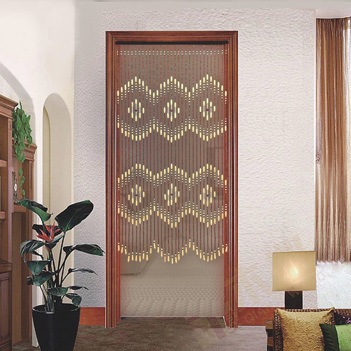 Natuurlijk Bamboe Kralengordijn - Decoratieve Deurgordijn voor Insectenbescherming en Kamervdeling - Handgemaakt 90 x 175 cm