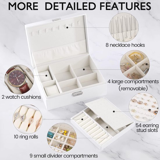 Boîte à bijoux à 2 niveaux pour femme – Étanche, verrouillable, parfaite pour les bagues et les colliers.