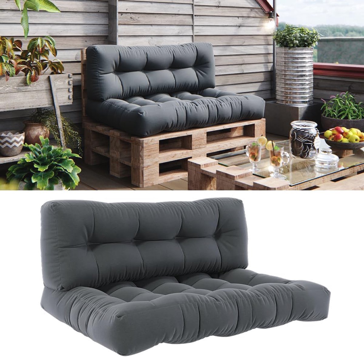 Goedkoopste Palletkussen set 120 x 80 cm - Antraciet - 2-delig