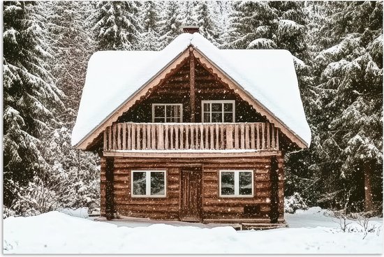 Poster 30x20 cm - Huis - Bos - Winter - Natuur - Sneeuw - Posters - Kamer decoratie - Wanddecoratie woonkamer - Muurdecoratie slaapkamer
