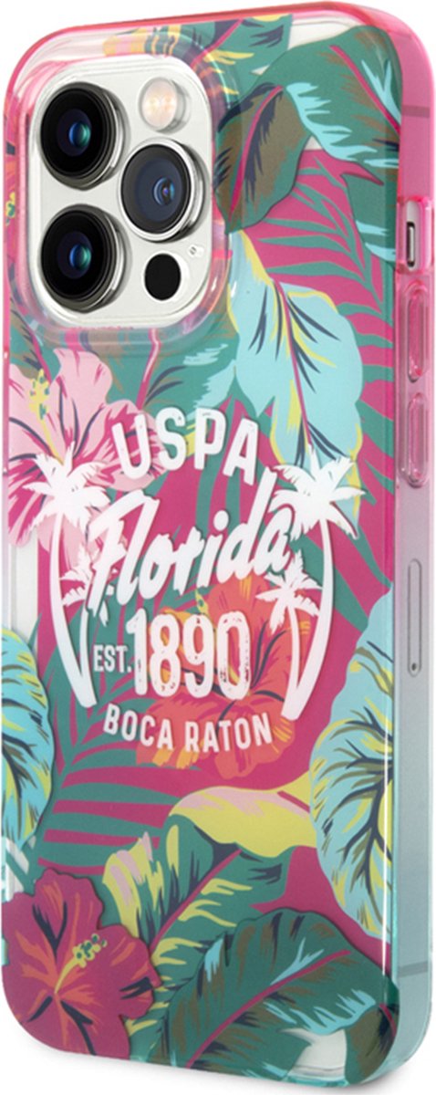 U.S. POLO ASSN., Hoesje geschikt voor iPhone 14 Pro Max - USPA Florida EST.1890 BOCA RATON Bloemenpatroon, Meerkleurig
