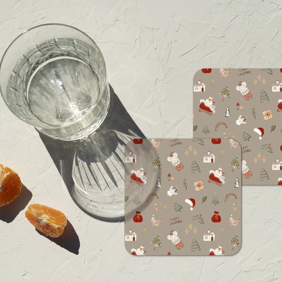 Sous-verres verres pour verres - Noël - Motifs - Sapin de Noël - Animaux - Fêtes - 10x10 cm - Sous-verres en verre - 6 pièces - Décoration de table de Noël - Décoration de table de Noël - Décoration de table