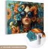 Orange, Bleu, Femme, Fleurs
