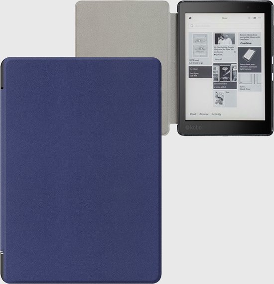 Lunso Geschikt voor Kobo Aura H20 Edition 2 hoes (6.8 inch) - sleepcover - Donkerblauw - (niet voor de Kobo Aura edition 2) van Lunso — afbeelding 3