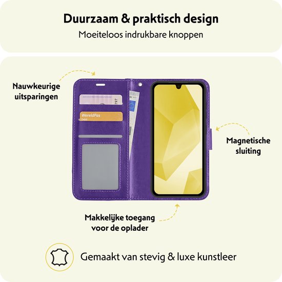 Coque pour Samsung A16 Case Book Case Cover Wallet Cover - Coque pour Samsung Galaxy A16 Case Bookcase Cover - Violet