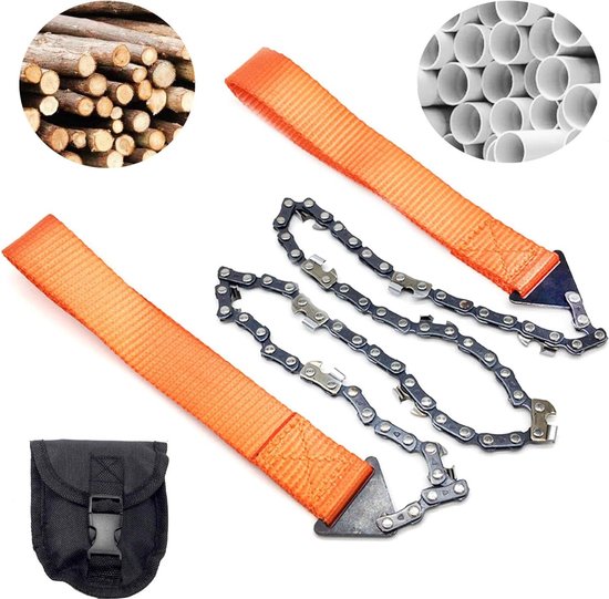 Outdoor Cutting Tool - Hand Chainsaw with 11 Carbon Steel Teeth, 103CM Folding Survival Chain Saw for Hiking, Hunting, Camping - Strong and Sharp Teeth for Garden Work and Emergencies - Includes Carrying Bag