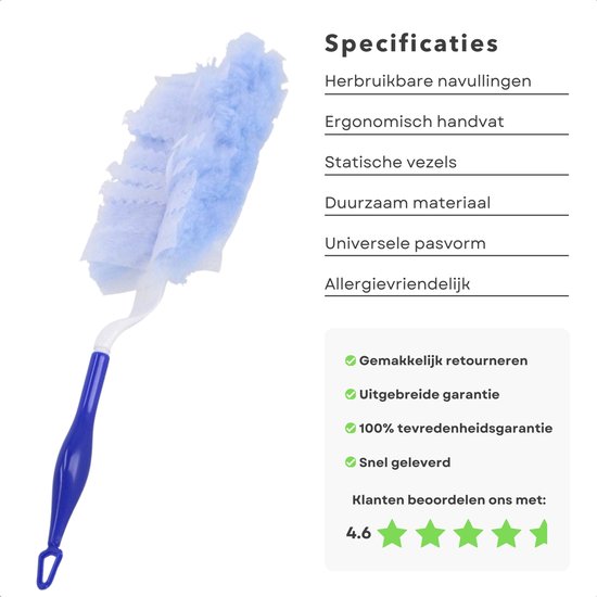 Set plumeau statique – Brosse à poussière – Kit Duset – Set plumeau avec 4 Recharges – Idéal pour les allergies à la poussière – Ajustement universel – Matériau recyclé