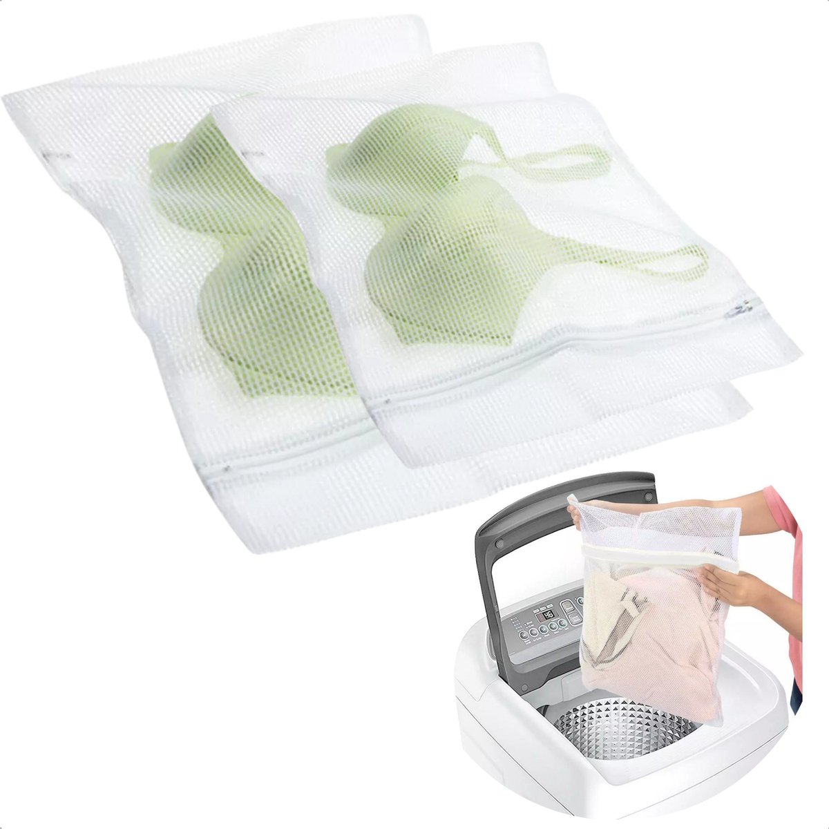 Goedkoopste Waszakken Set - Wasnetten - Waszak met Ritssluiting - Was Zak - 40x30 cm & 30x25 cm - Wit - Inclusief EBOOK