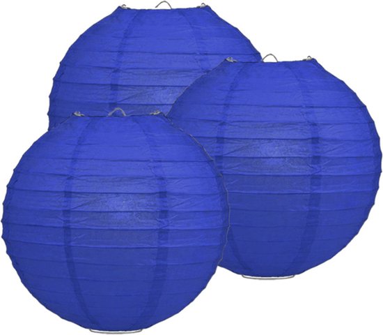 Luxe bol feest lampion - 6x stuks - donkerblauw - dia 35 cm - papier - Feestartikelen/versieringen