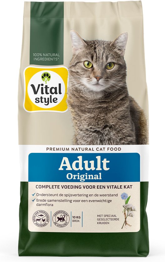 VITALstyle Adult Original - Kattenbrokken - Met Rund - Gevarieerde Voeding Voor Een Levenslustige Kat - Met o.a. Peterselie & Smalle Weegbree - 10 kg