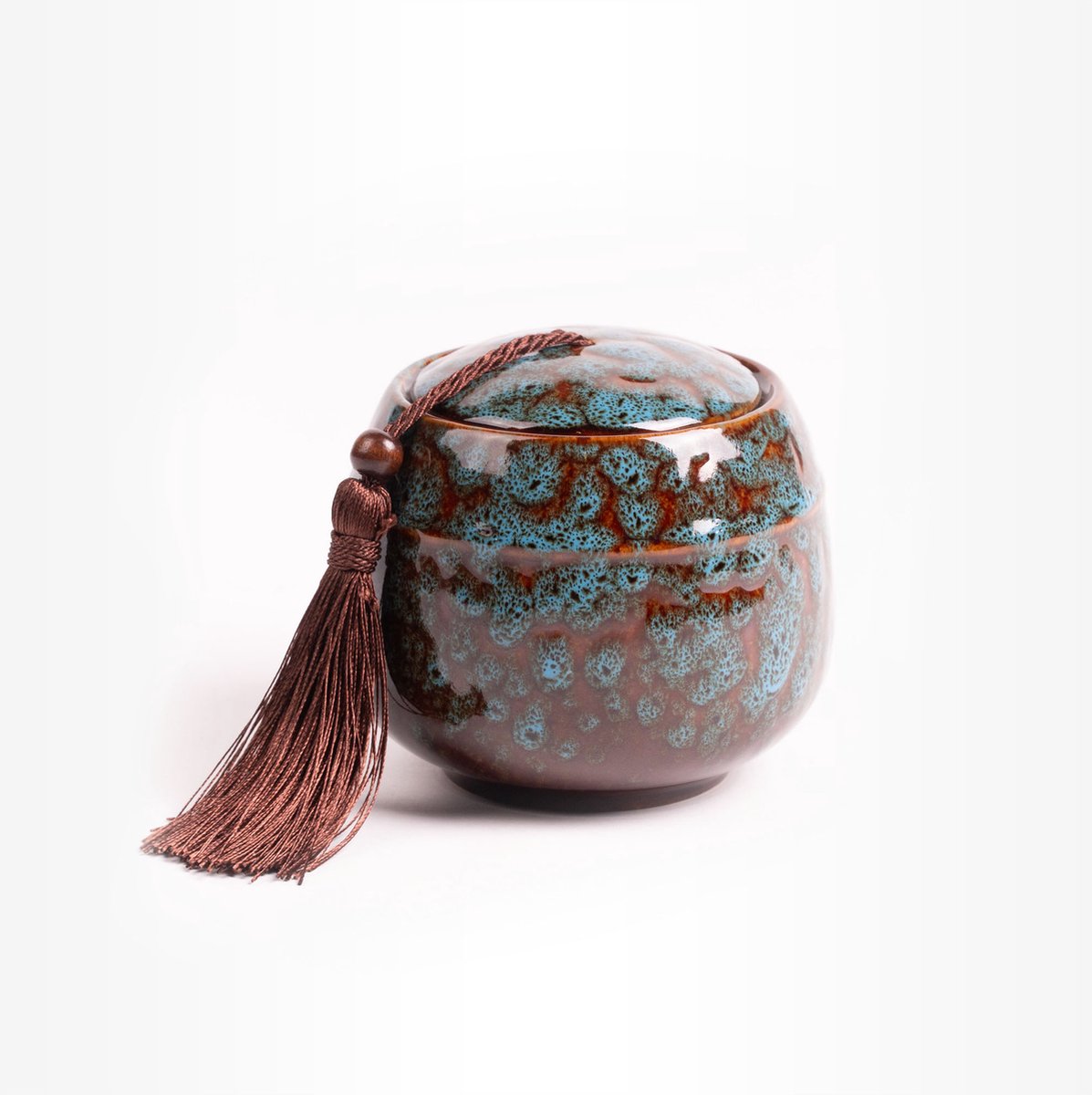 Dieren Urn Hond Kat Klein 500 ml Blauw Bruin Met Touw - Dieren Urn voor As Crematie - Urn Hond - Urn Kat