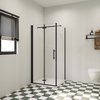 70x80x185cm douchecabine met inklapbare vouwdeur en vaste zijwand, 6mm helder EasyClean veiligheidsglas,mat zwarte aluminium frame, stabilisatiestang 73-120 cm
