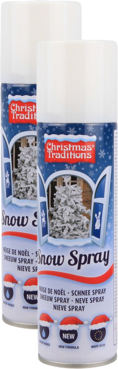 Christmas Traditions Sneeuwspray - 2x - spuitbus - 600 ml - spuitsneeuw - sneeuwversiering - Kunstsneeuw/nepsneeuw spray bussen