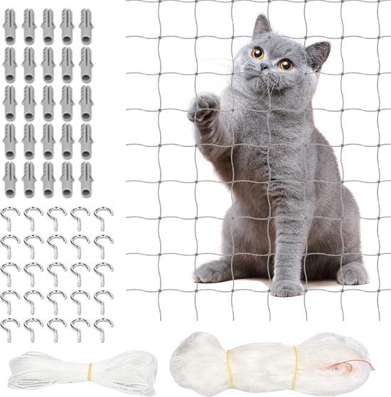 Menooka - Kattennet voor balkon zonder buizen 8 x 3 m - kattennet - kattenrooster raam - vogelnet - kattennet balkon - kattennet raam - bevestigingsset inclusief - kabelbinders (8 x 3