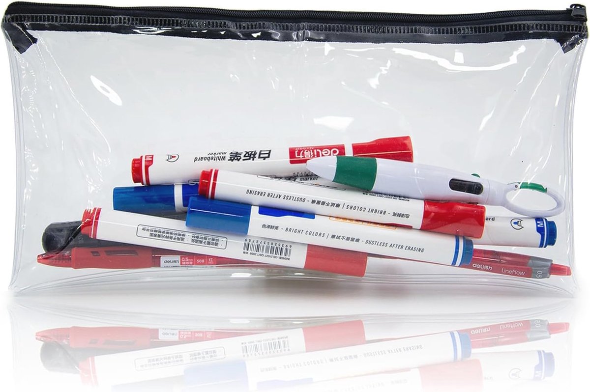 Goedkoopste Doorzichtige Etui voor School en Kantoor - 30 cm Groot - Transparante Examenetui met Zwarte Ritssluiting