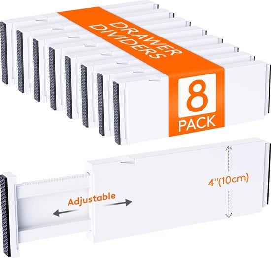 Lifewit 4 Pack Ladeverdelers Plastic 6 cm Hoog, 28-43 cm Verstelbare Lade Organisers voor Kleding met 4 Inzetstukken voor Make-up, Slaapkamer/Badkamer /Keuken/Kantoor Organisatie en Opbergen