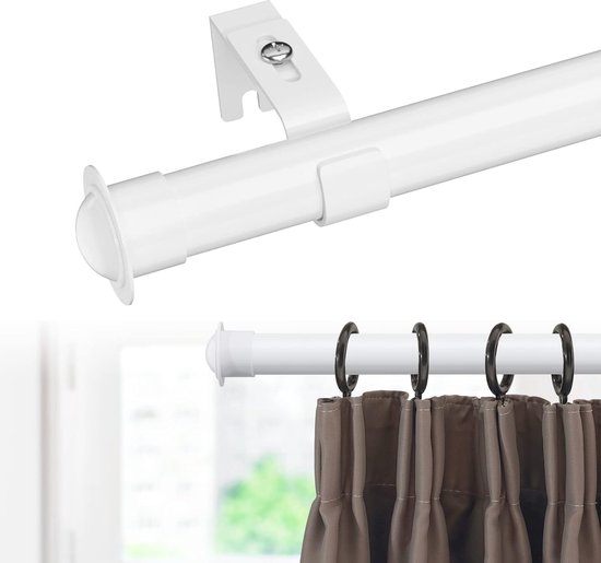 Harrms Gordijnstangen voor Oogjesgordijnen, Zilveren Gordijnroede 76-238cm met Zilveren Dop Eindstukken en Verstelbare Beugels, Voile Verduisteringsgordijn Stangen Metaal Uitschuifbaar voor Woonkamer