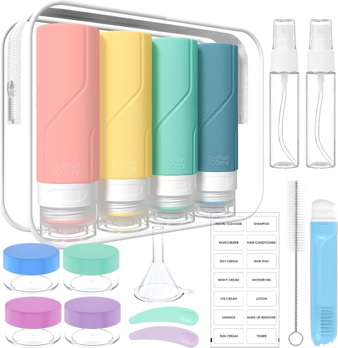 Goedkoopste Handige Reisset Met Siliconen Flessen en Accessoires voor Toiletartikelen