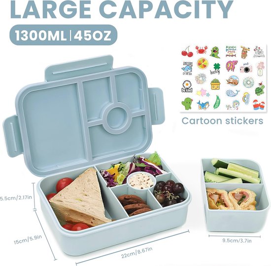 HuhWafee Lunchbox Voor Kinderen En Volwassenen, 1000 Ml Lekvrij 3 Vakken Maaltijdprep Box Inclusief 304 Roestvrijstalen Lunchbox Soepkom Bestekset School Kantoor Fitness Koffie 3620513993