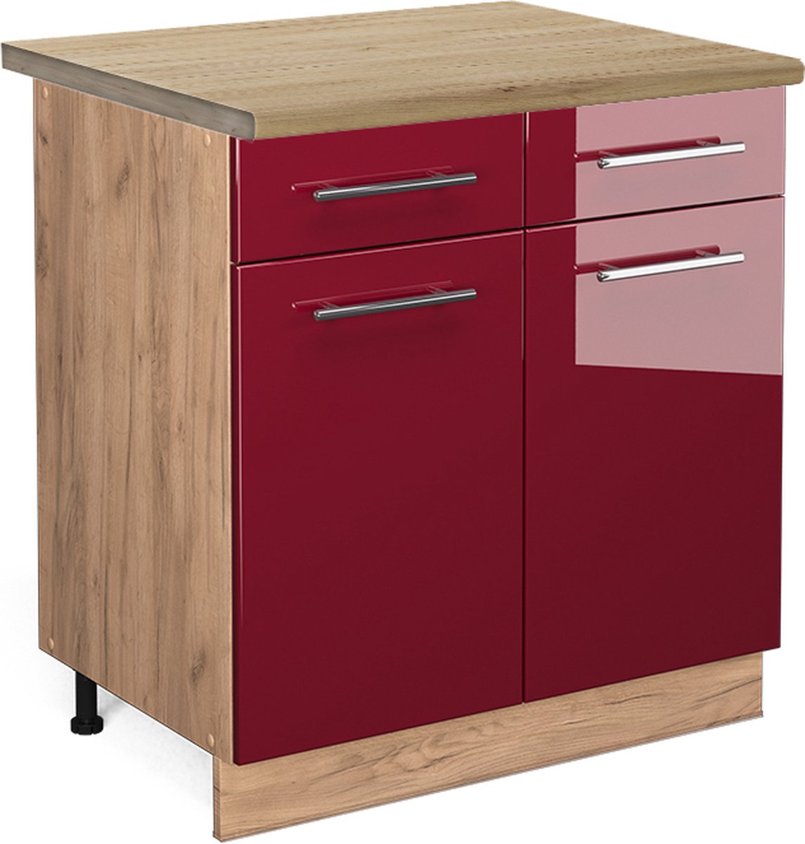 Vicco Fame-Line Keukenonderkast – 80 cm, WB Eik Bordeauxrode hoogglans Bordeauxrode hoogglans/Goudkleurig Eiken