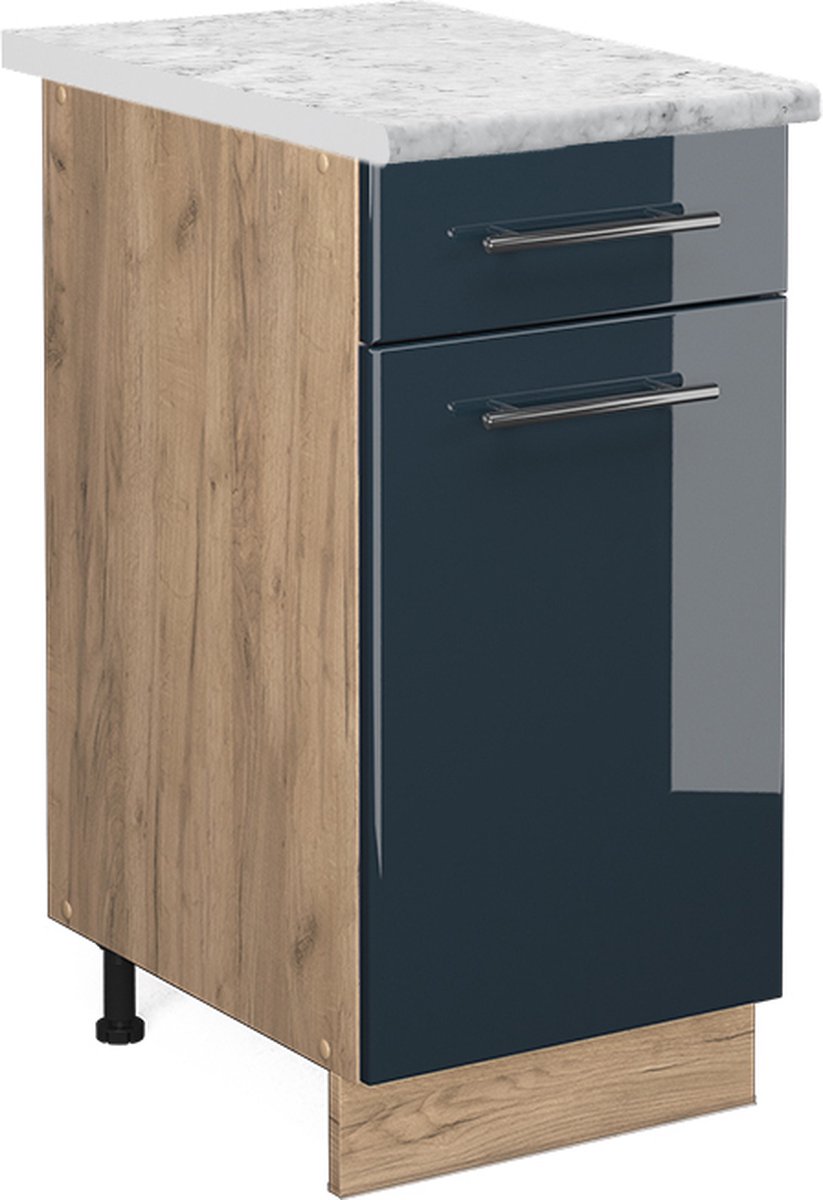 Vicco Fame-Line Keukenkasten – 40 cm, WB Marmer Donkerblauw hoogglans Donkerblauw hoogglans/Goudkleurig Eiken