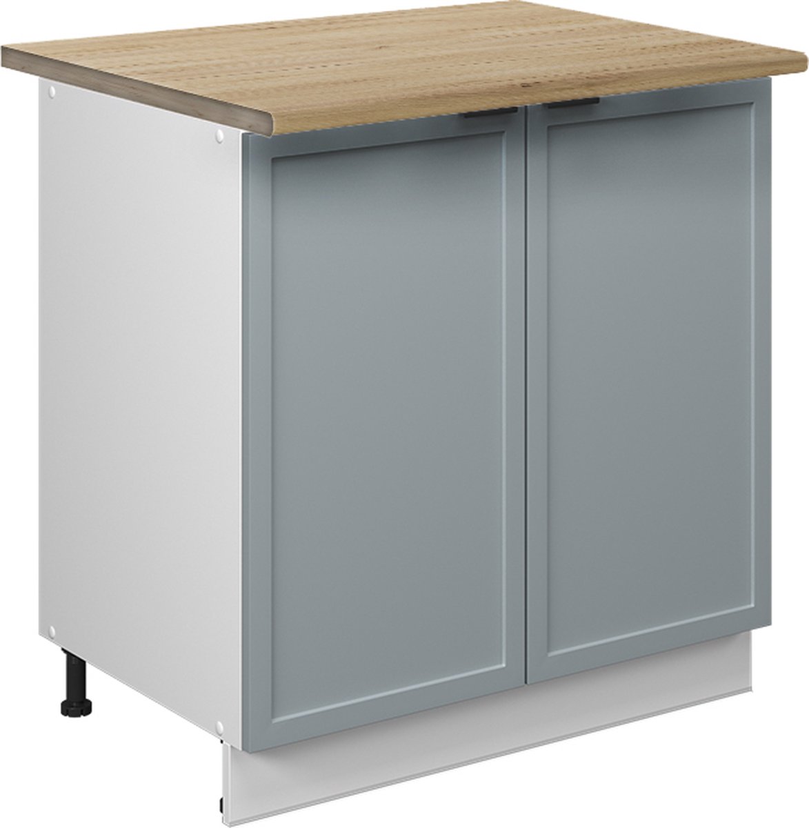 Vicco Keukenonderkast Fame-Line, Licht blauw-grijs/Wit, 80 cm goudkleurig eiken werkblad
