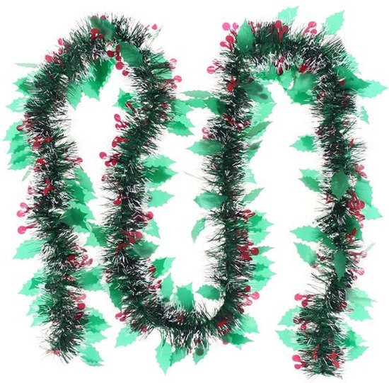 2 Stuks Rode Bessen Kerstslinger, 200 cm Kunstmatige Slinger Met Hulstbladeren, Bessen, Vakantieslinger voor Kerstmis, Deur, Winterdecoratie