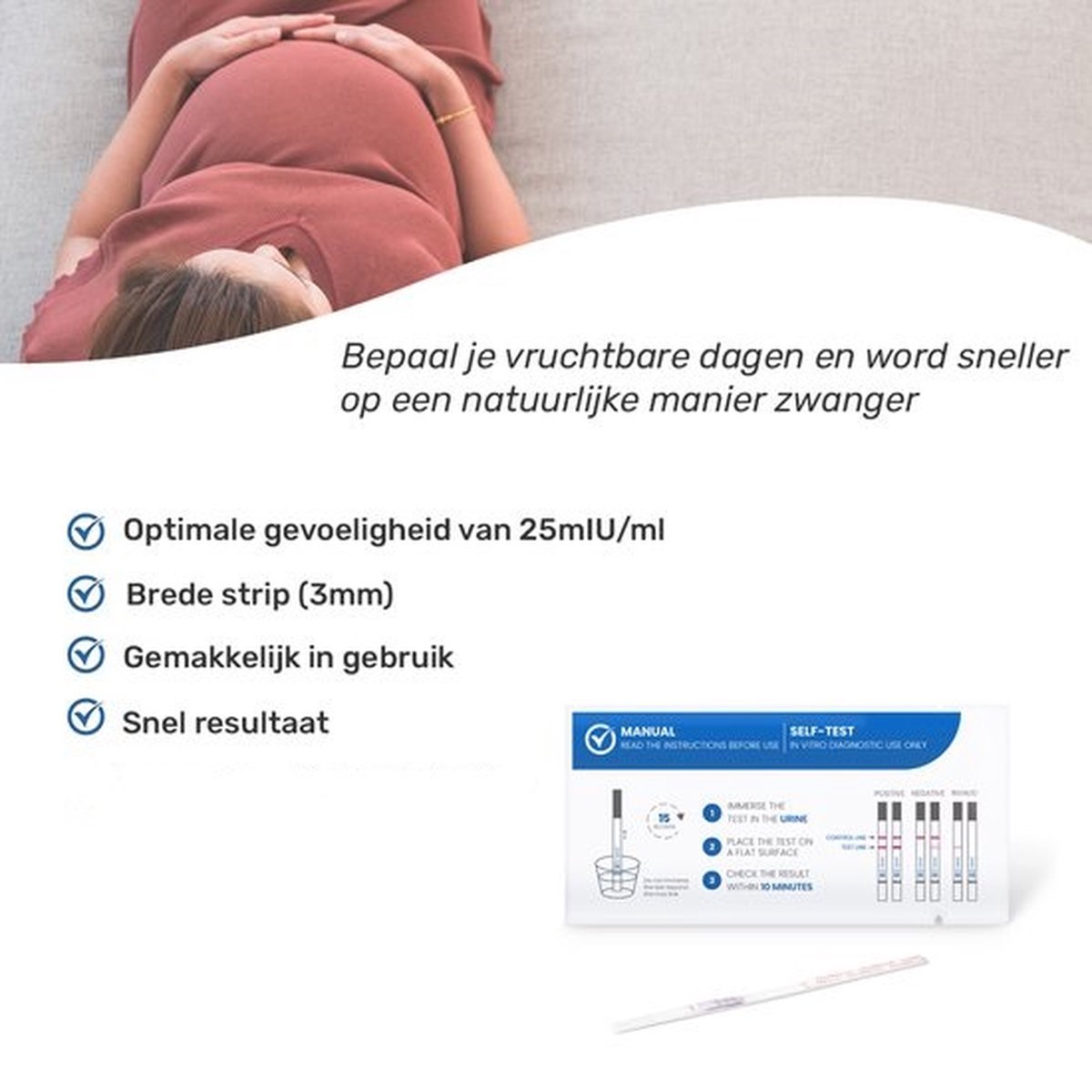 Telano Ovulatietest 30 stuks Gevoelig + 10 stuks Zwangerschapstesten Vroeg Dipstick - Ovulatiekalender Voordeelset Strip – foto 3