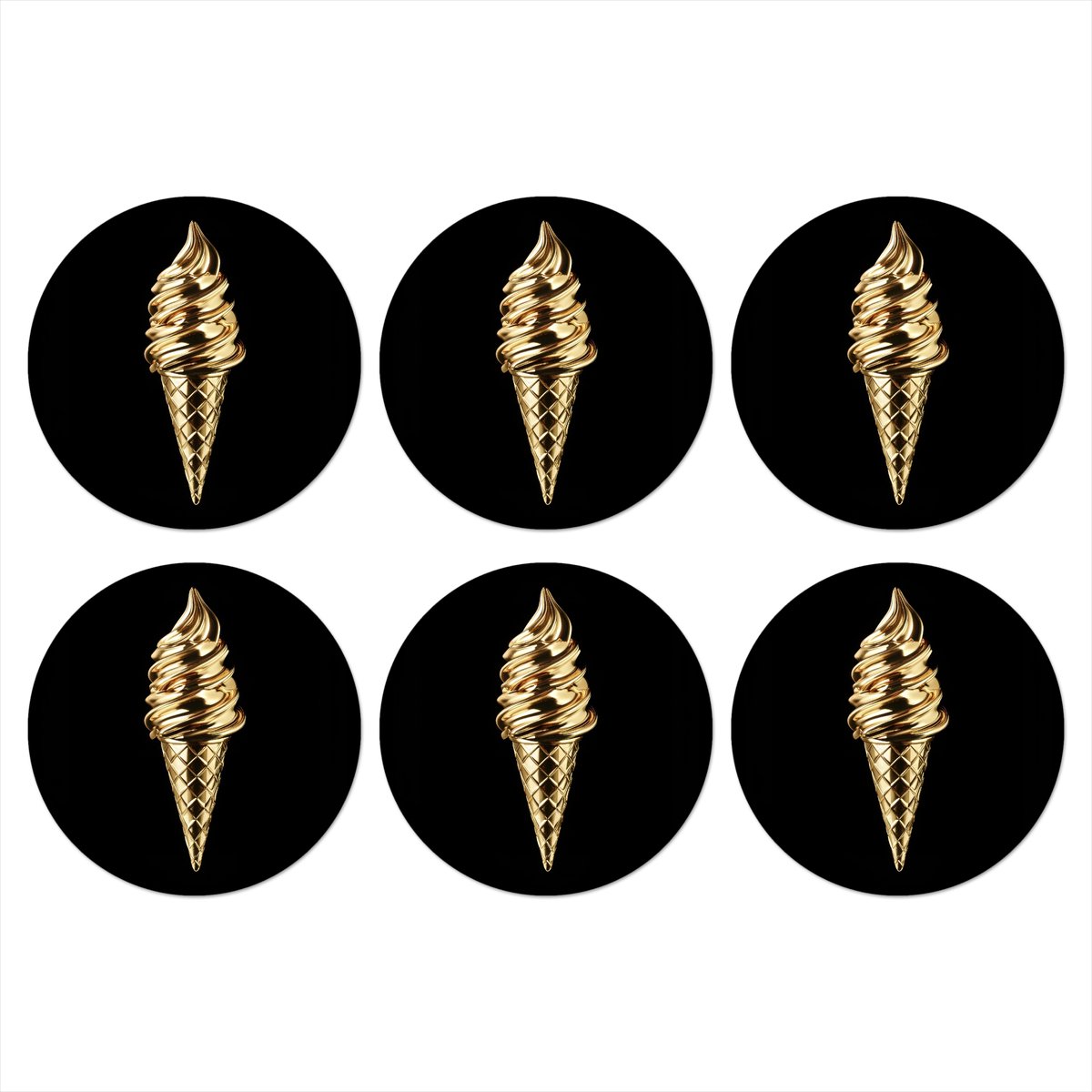 Onderzetters voor glazen - Rond - Ijs - Goud - Zwart - Eten - 10x10 cm - Glasonderzetters - 6 stuks