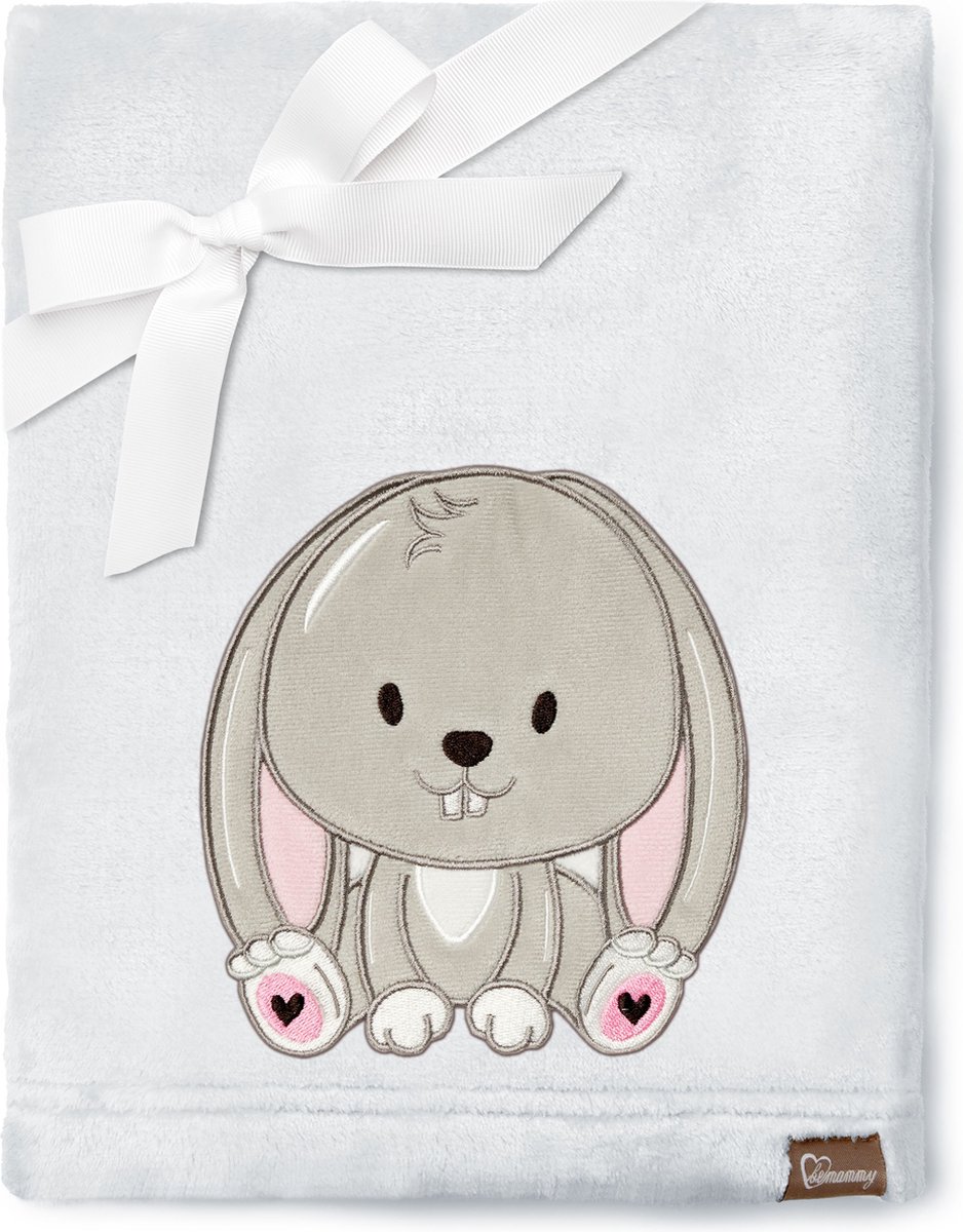 Be Mammy Babydeken - Dekbed - Kinderdeken - Wiegdeken - Dekentje Baby - 76 x 102 cm - Lichtgrijs - Konijn - BE-BE20-168-BBL