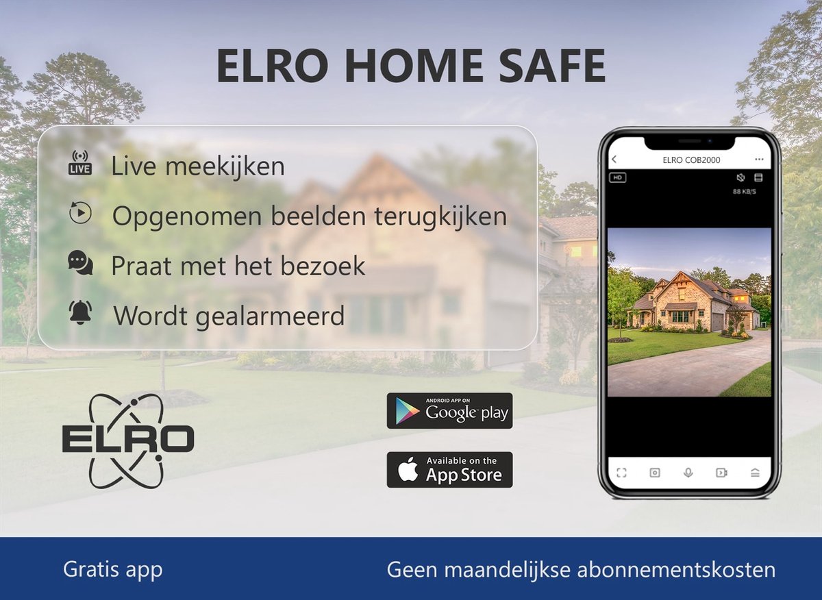 ELRO COB2000 Outdoor Wifi IP Beveiligingscamera Op Batterij Met Bewegingsmelder En Nachtzicht Werkt Op Batterijen Full Hd 1080p Bewakingscamera Ip65 Waterdicht