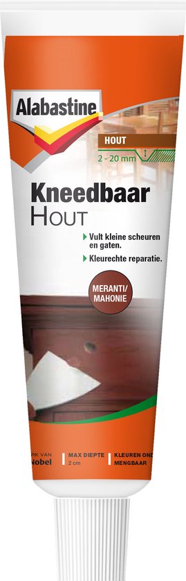 Alabastine Kneedbaar Hout tube, meranti/mahoni. Vult kleine scheuren en gaten.