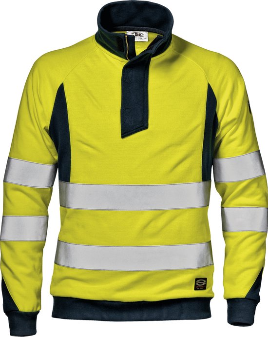SWEAT-SHIRT SIR SAFETY PIREX Homme, Hi Visibilité Jaune/ Blauw - Fermeture Éclair Cachée - Double Bande Réfléchissante - Rabat Interne Et Externe