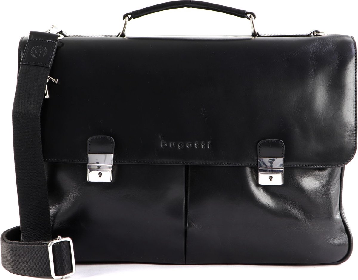 bugatti Leren Afzonderlijke gevallen Laptoptas met laptopvak Romano Briefcase Black Zwart