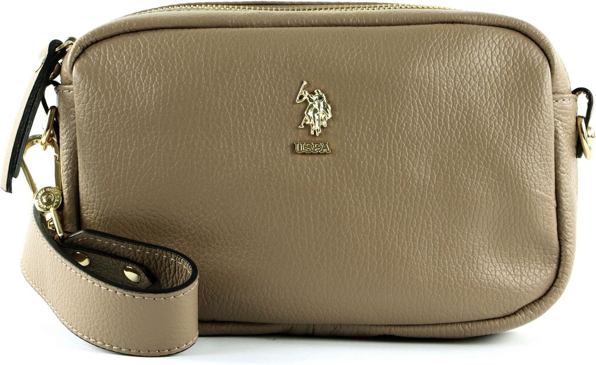 U.S. POLO ASSN. Leren Schoudertas Arlington Crossbody Taupe Lichtbruin