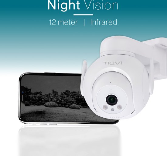 Tiqvi - Smart Buiten PTZ Camera WiFi, 1080P, Dualband (2.4/5 GHz), Infrarood Nachtzicht, Bewegingsdetectie, 2-Way Audio van Tiqvi — afbeelding 3