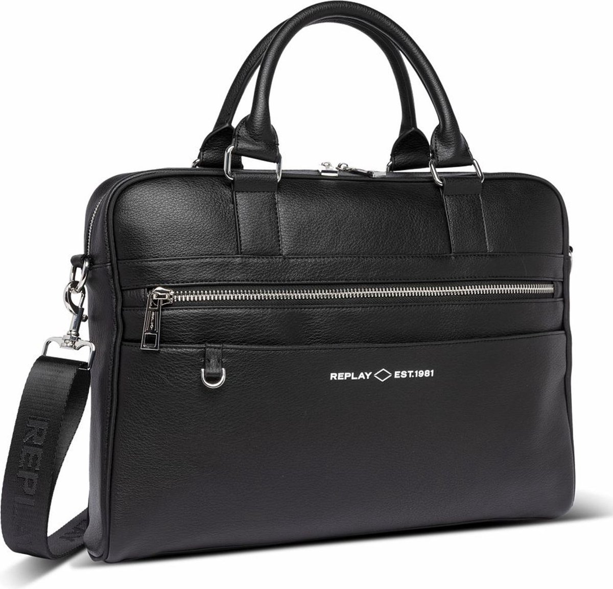 REPLAY Laptoptas Schoudertas met laptopvak Business Bag Black Zwart