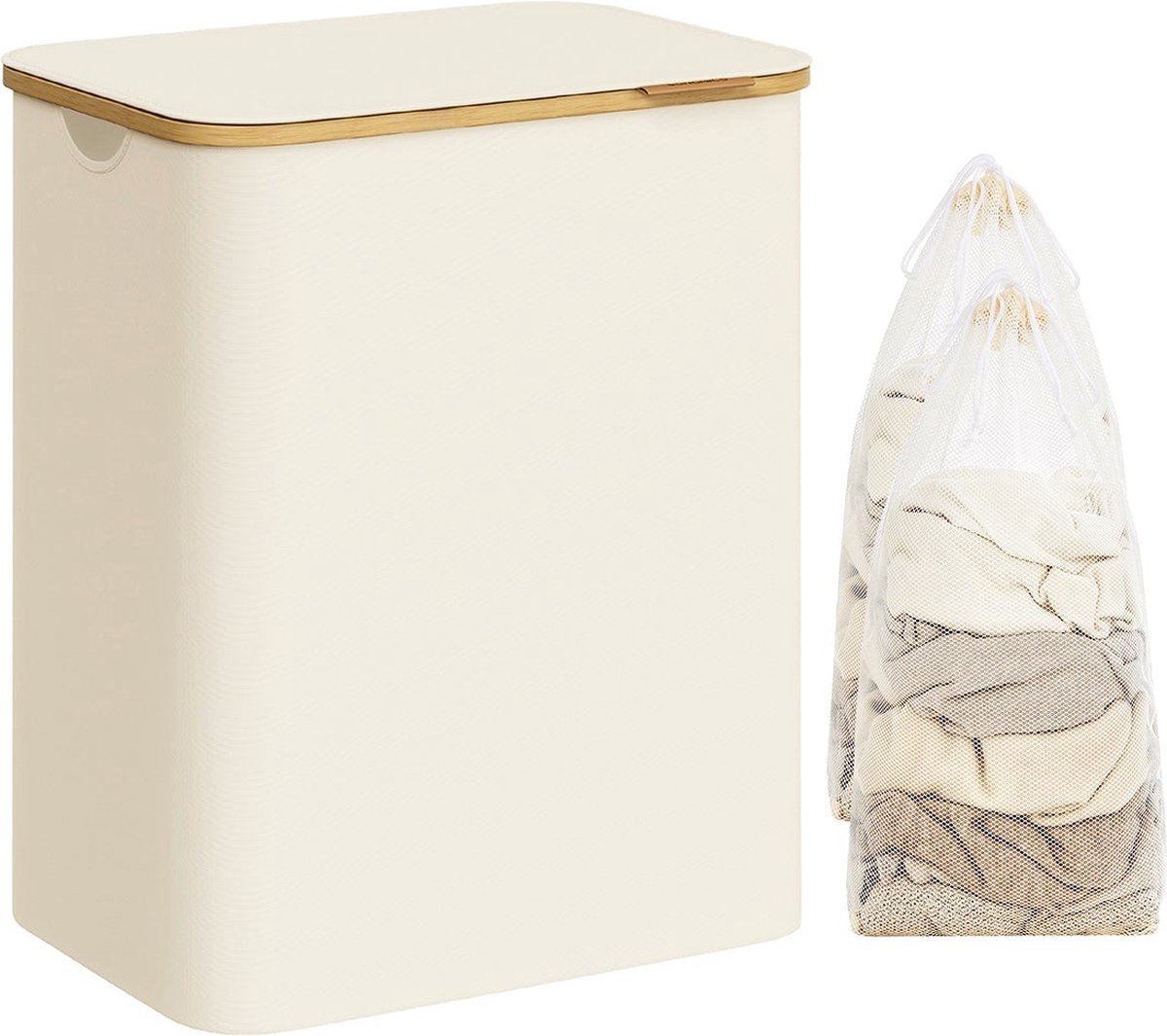 Goedkoopste Wasmand - Mand - Organisator met twee compartimenten - Wit deksel - 60 cm x 40 cm x 50 cm