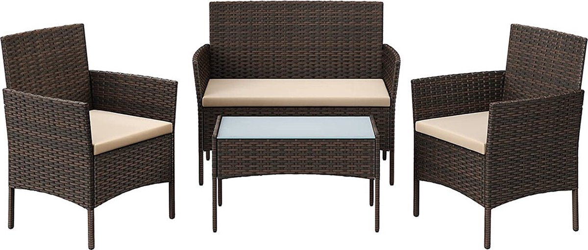 4-delige balkonmeubelset met gegalvaniseerd metalen frame en PE polyrattan bekleding.