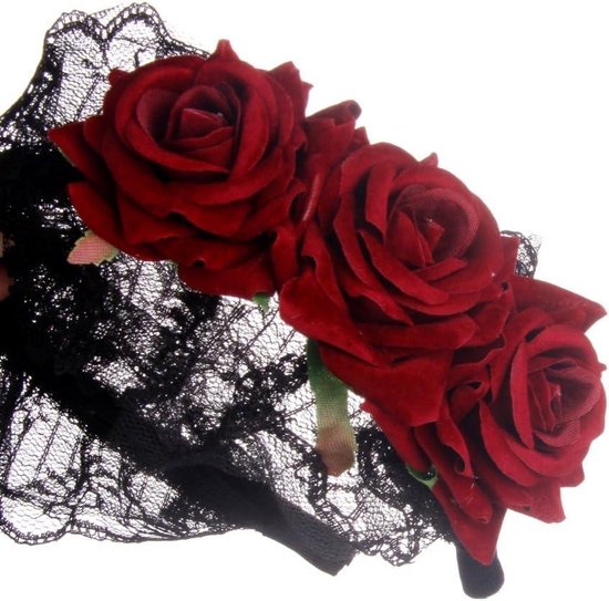 Bandeau Floral Halloween – Fleurs Roses Et Noires Artificielles – Accessoire Cheveux Pour Fête, Cosplay, Carnaval - 8