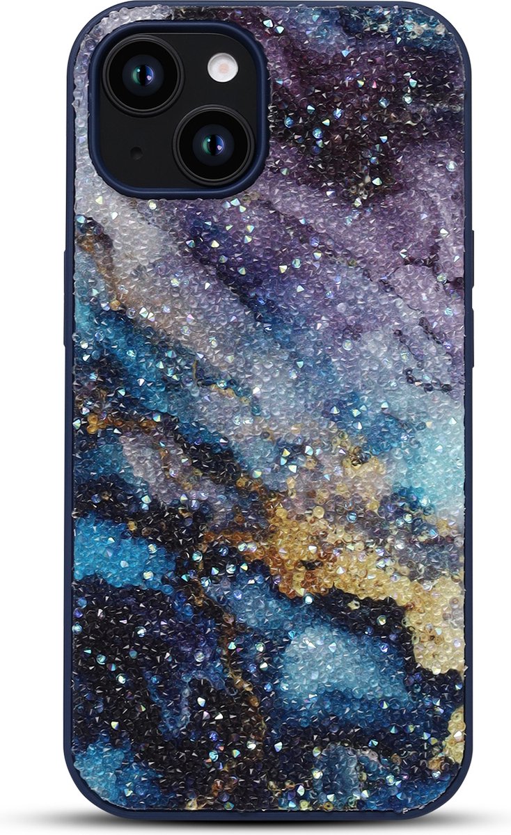 Casemania Hoesje Geschikt voor Apple iPhone 11 - Blauw - Diamant Marmer Glitter Back Cover