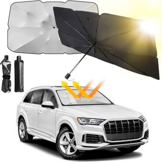 Oziral Autovoorruit zonwering, voorkomt krassen auto voorruit parasol uv-bescherming opvouwbare bescherming met auto zonneklep uv-blokkering 73 x 130 cm